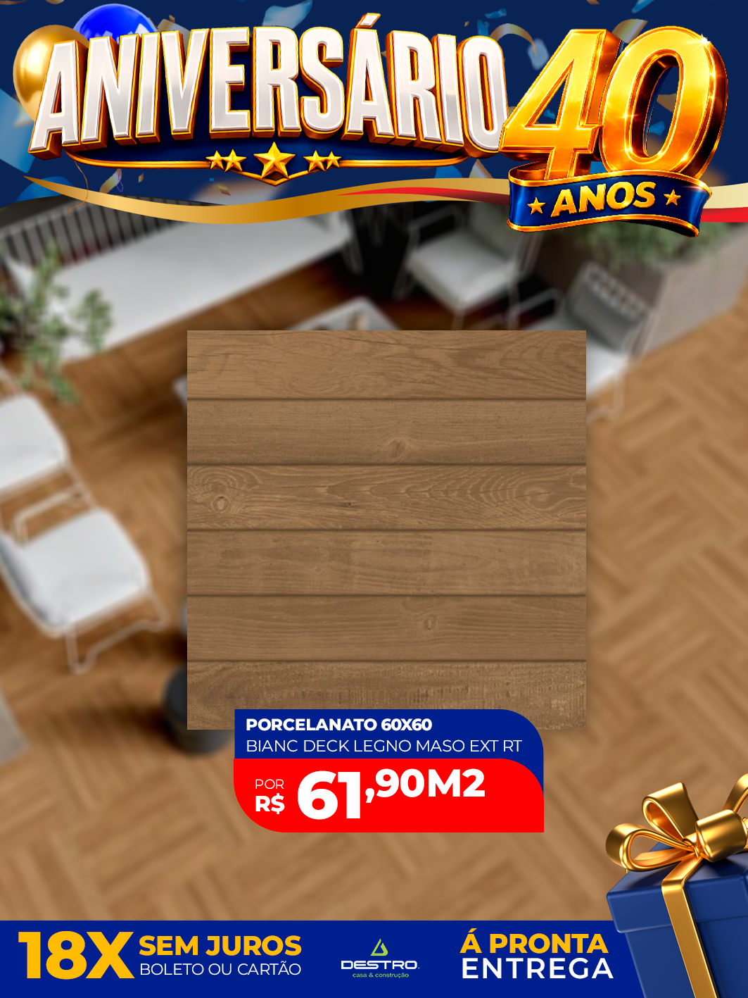 PORCELANATO BIANCOGRES RETIFICADO 60X60 - DECK LEGNO 