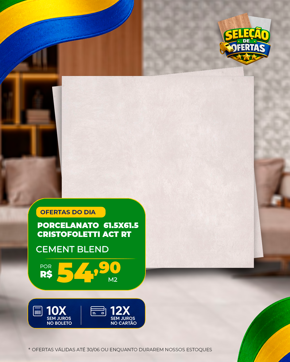 Porcelanato Cristofoletti Acetinado retificado 61,5x61,5 - Cement Blend