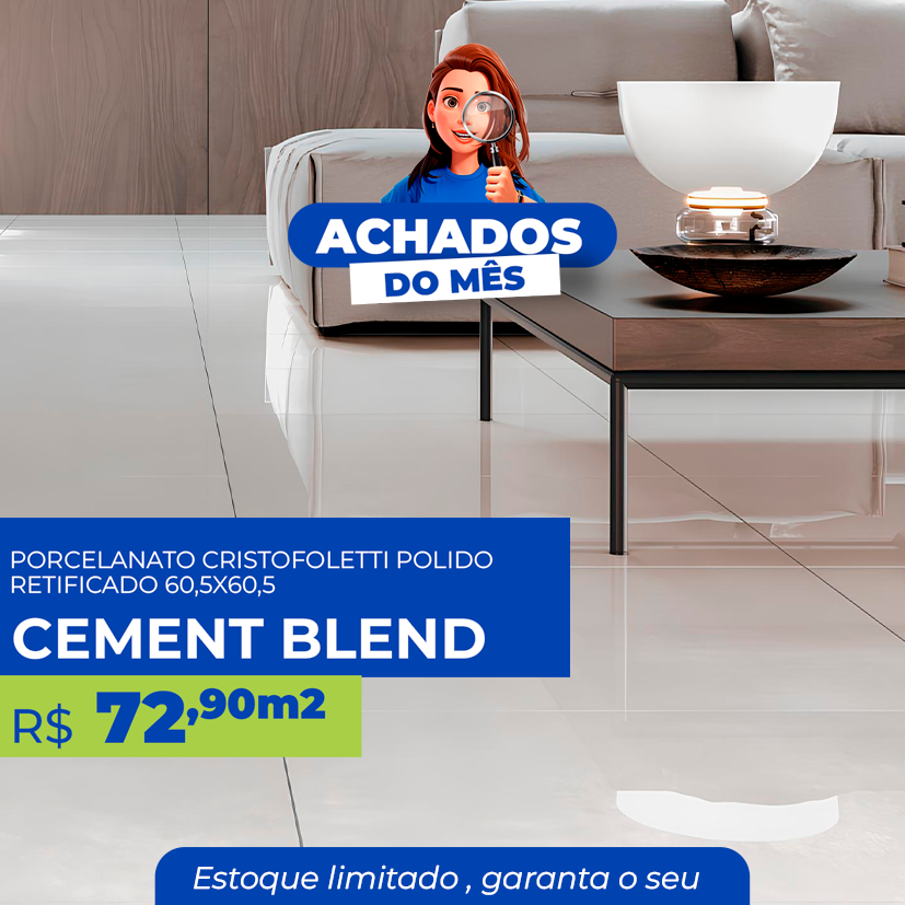 Porcelanato Cristofoletti Polido retificado 60,5x60,5 - Cement Blend