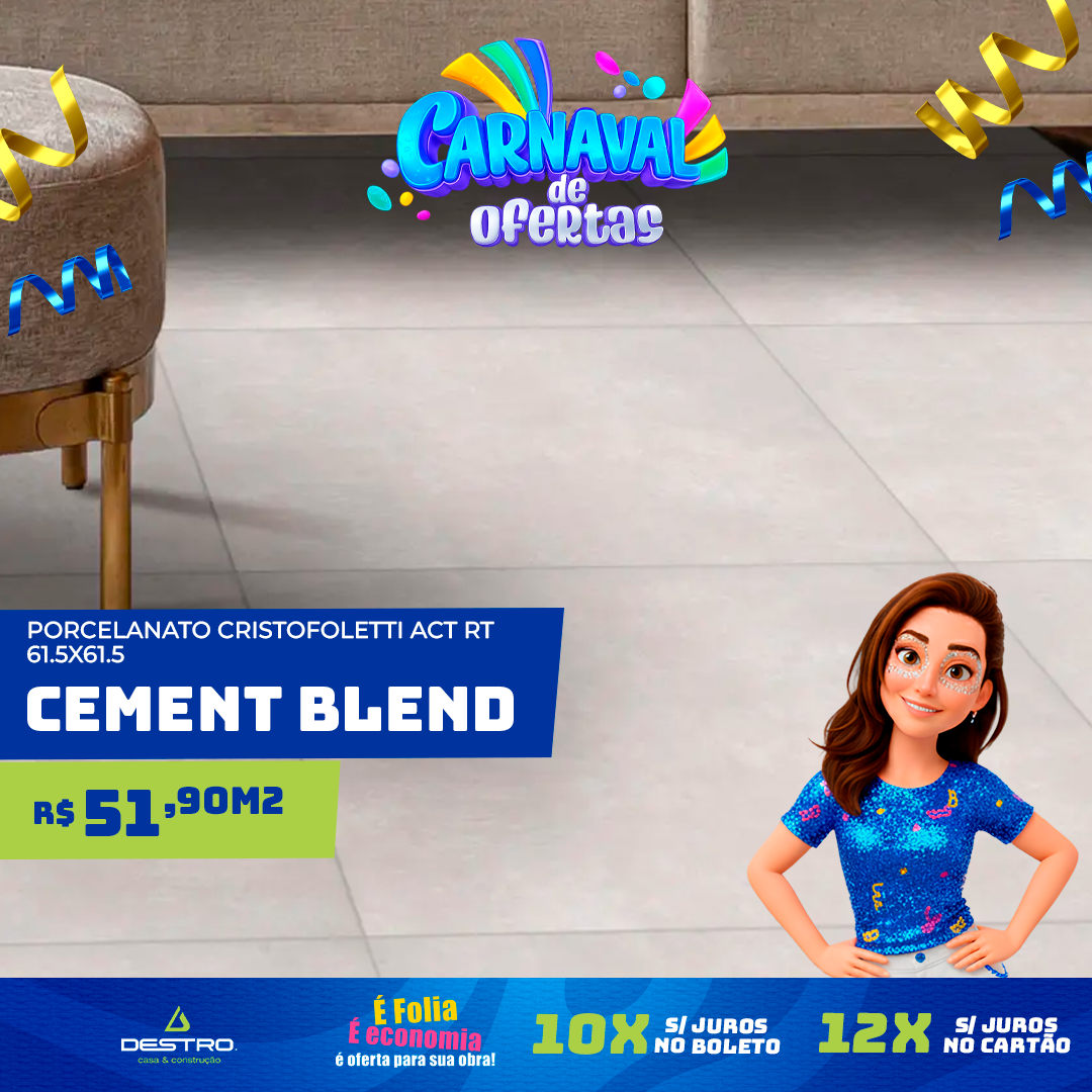 Porcelanato Cristofoletti Acetinado retificado 61,5x61,5 - Cement Blend