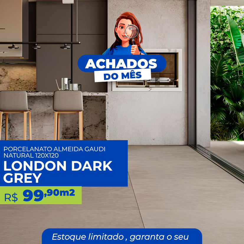 PORCELANATO ALMEIDA GAUDI 120X120 NATURAL - LONDON DARK GREY