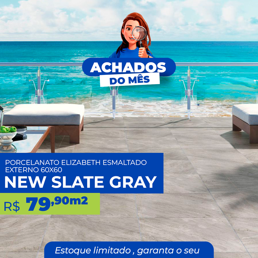 PORCELANATO ELIZABETH ESMALTADO EXTERNO 60X60 - NEW SLATE GRAY