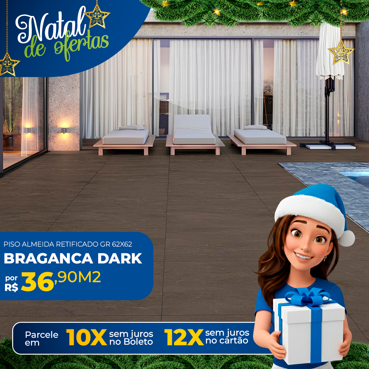 Piso Almeida Bragança Dark Granilhado Retificado 83X83