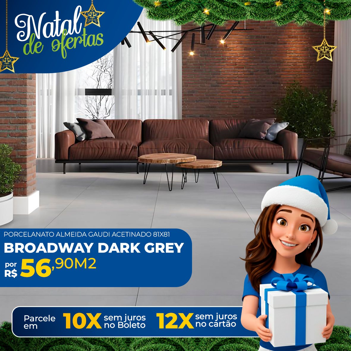 Porcelanato Almeida Gaudi Broadway Dark Grey Acetinado 81x81