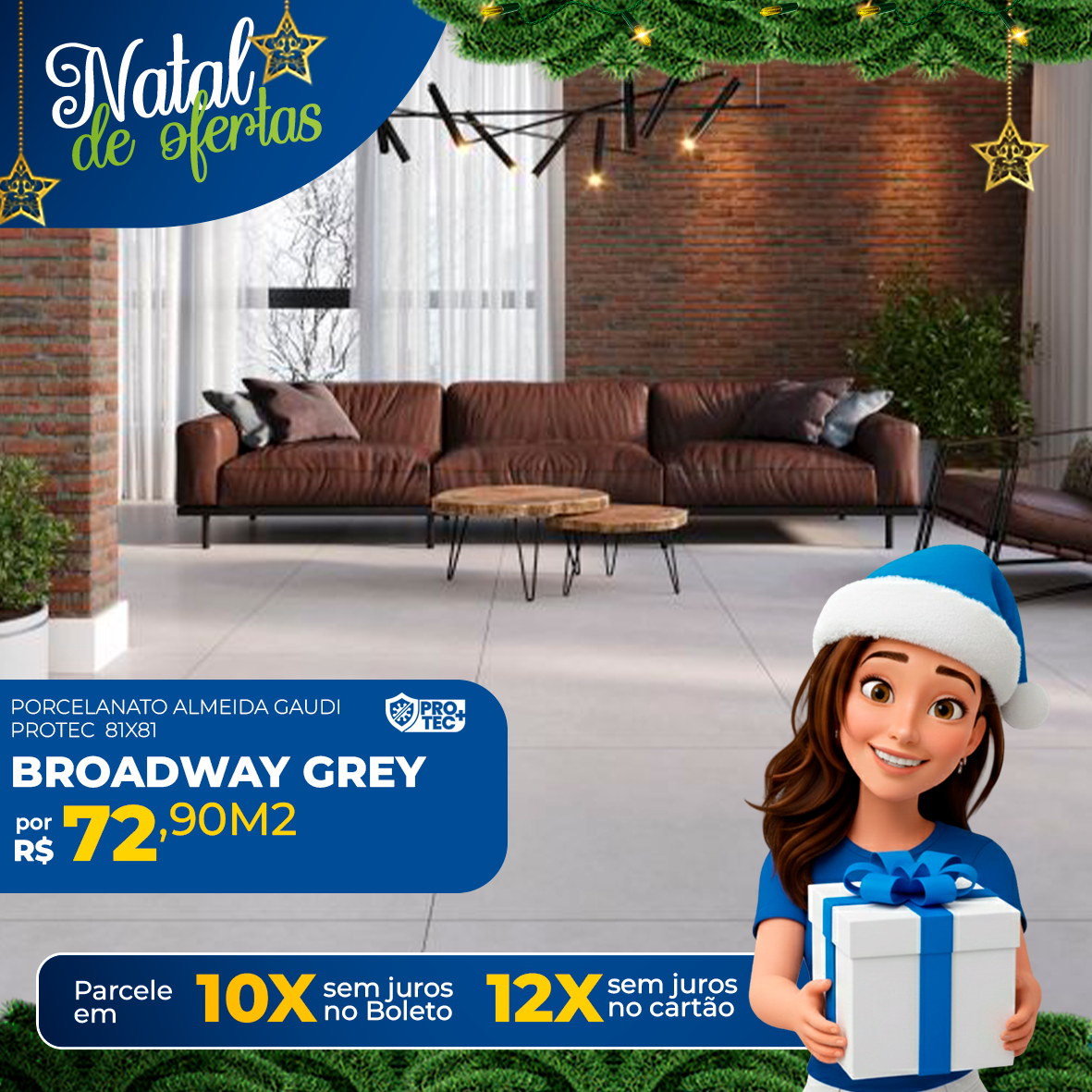 Porcelanato Almeida Gaudi Protect Broadway Grey 81x81