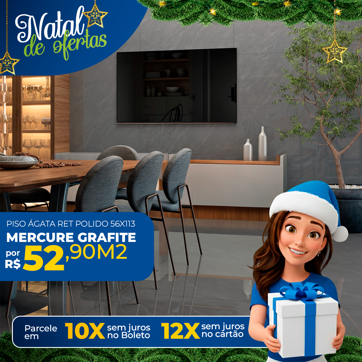 Piso Ágata Mercure Grafite 56x113 Retificado