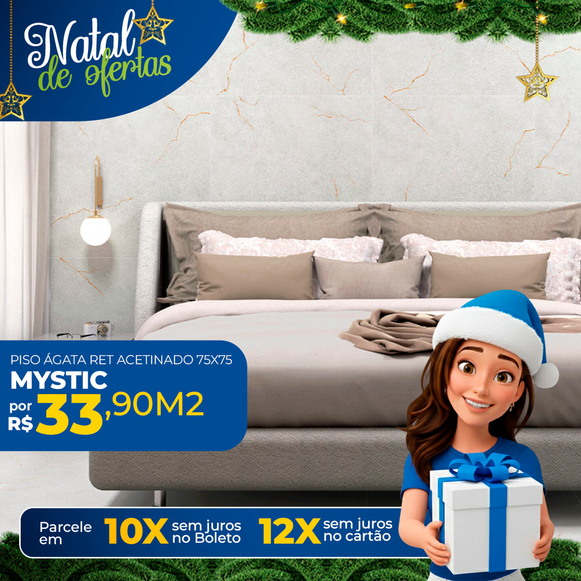 Piso Ágata Mystic Acetinado Retificado 75x75