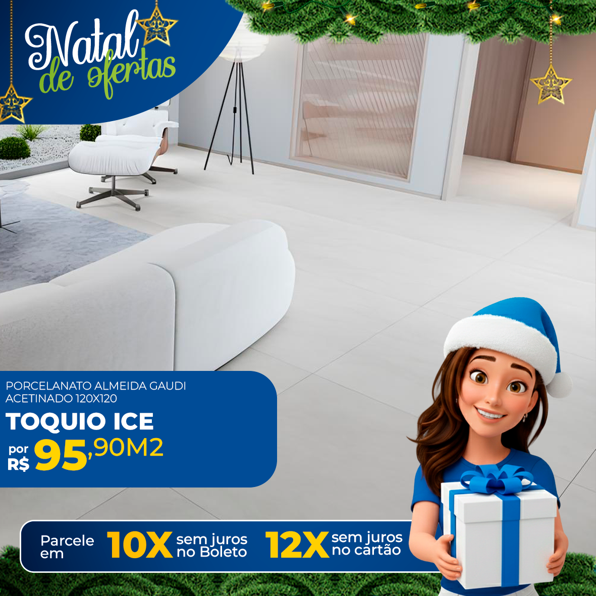 Porcelanato Almeida Gaudi Acetinado Tóquio Ice 120x120