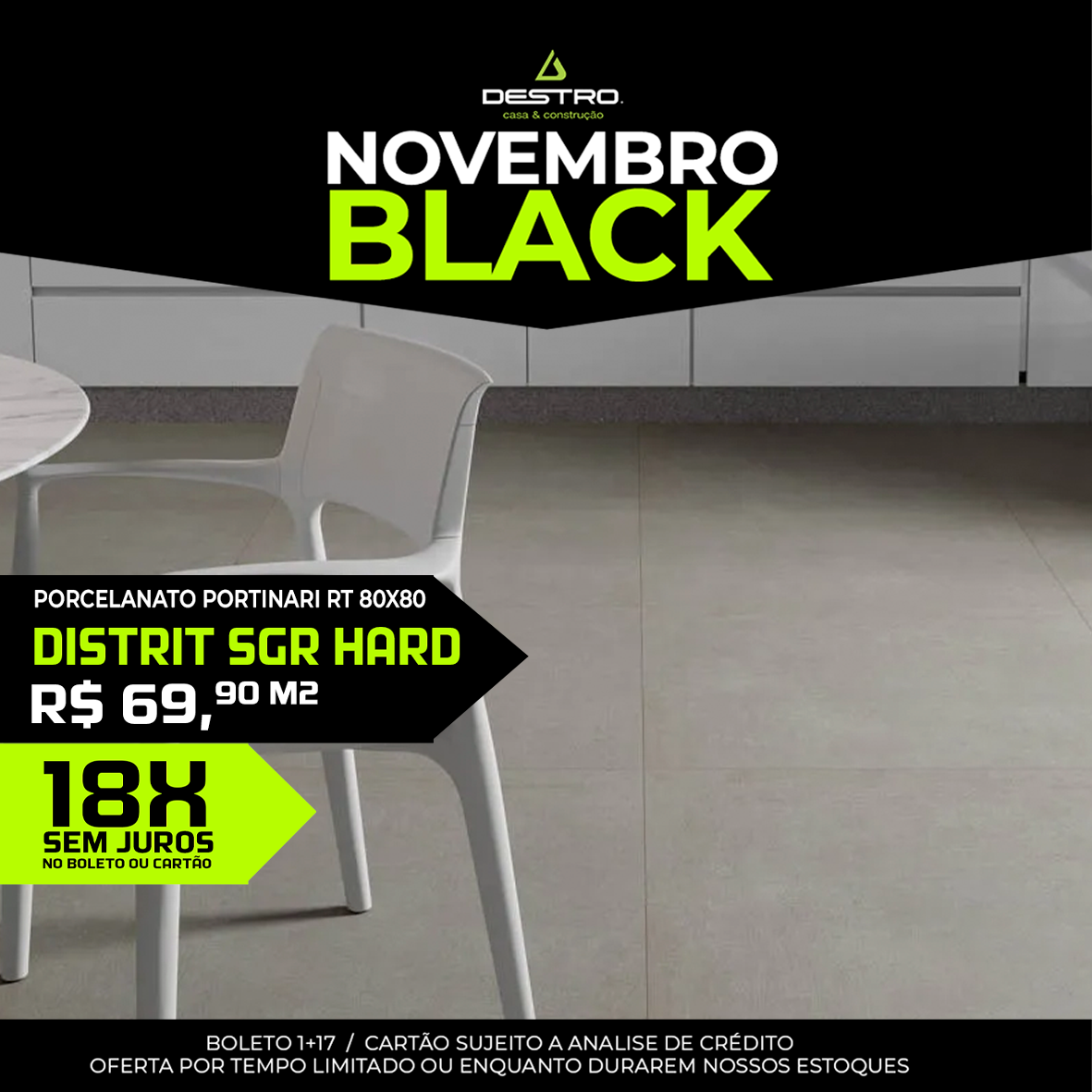 Porcelanato Portinari Distrit SGR Hard 80x80 Retificado