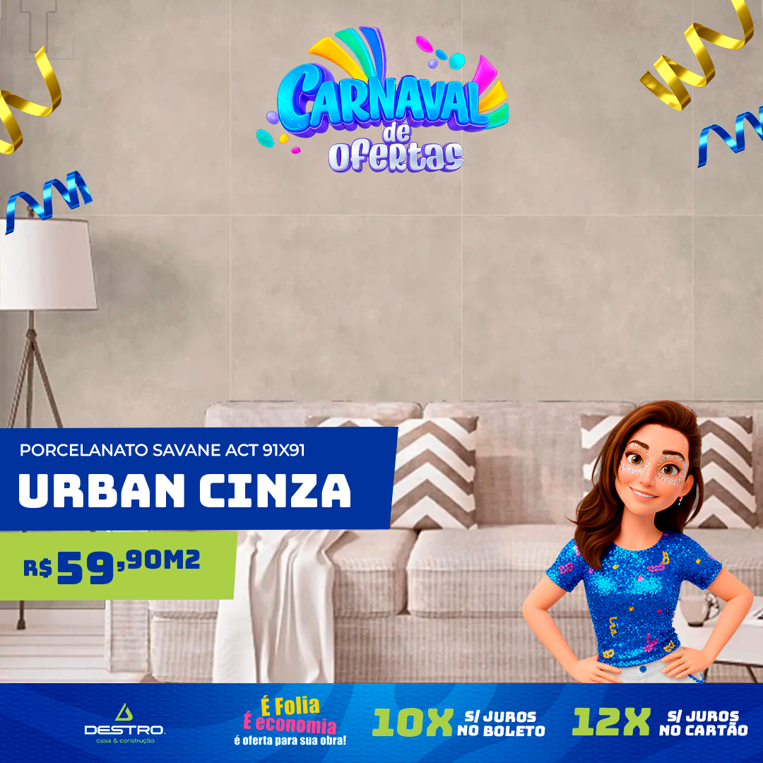 O Porcelanato Savane Acetinado  91x91 Urban Cinza