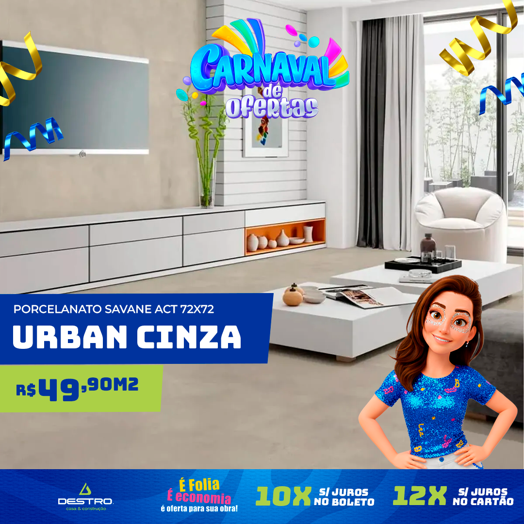 O Porcelanato Savane Acetinado 72×72 Urban Cinza