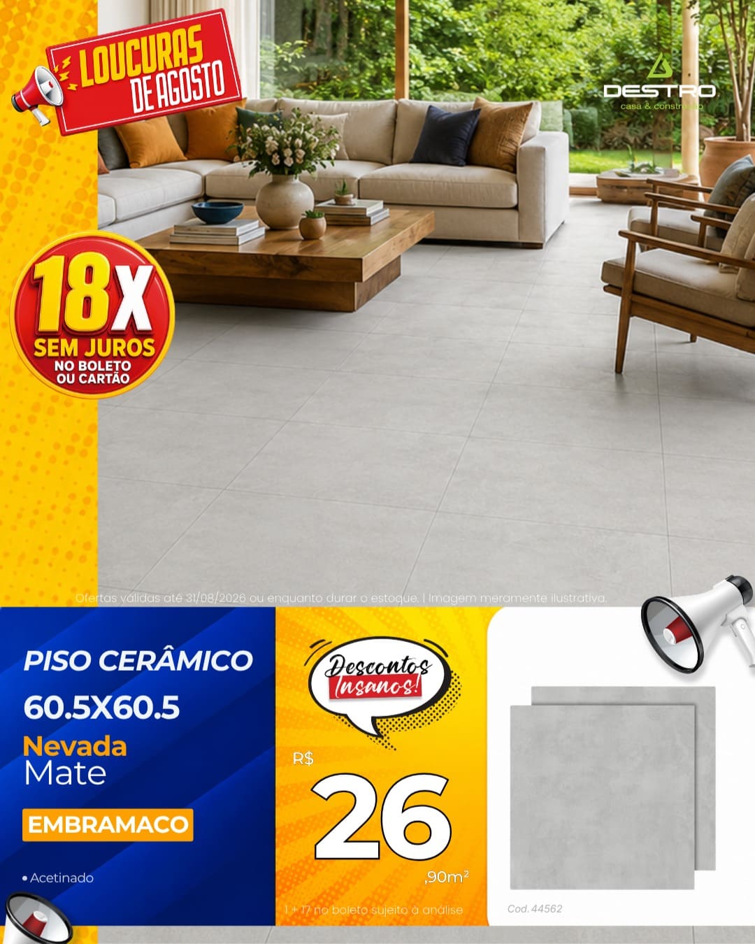 Piso Cerâmico Embramaco Nevada Mate 60.5X60.5