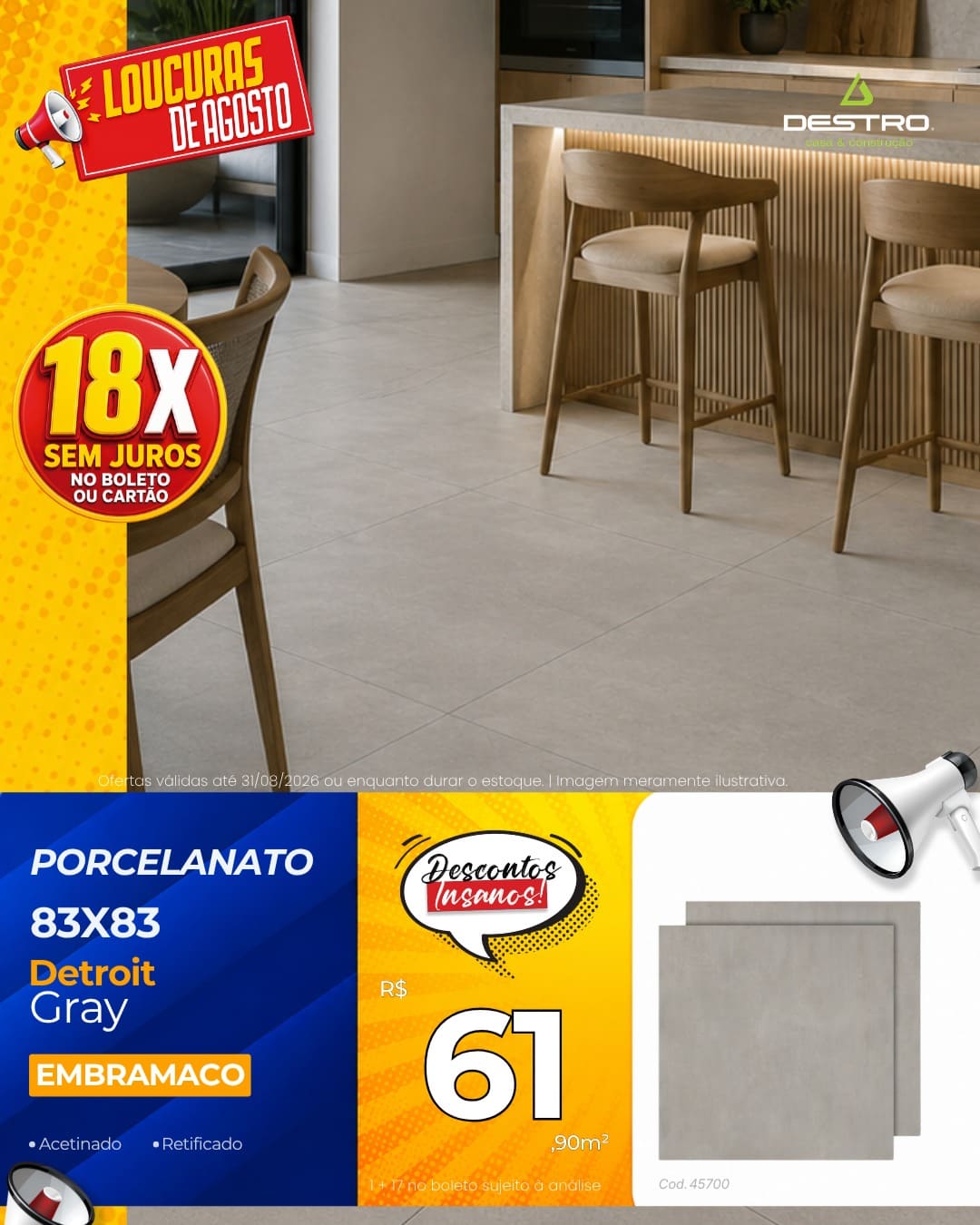 Porcelanato Embramaco Detroit Gray 83X83