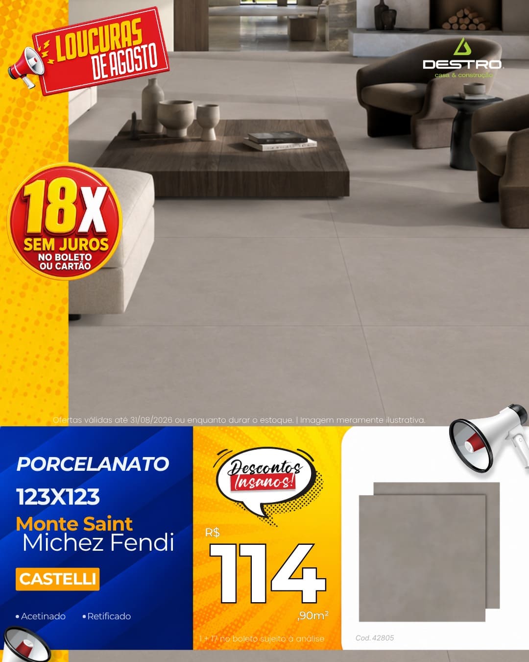 Porcelanato Castelli Monte Saint Michez Fendi 123X123